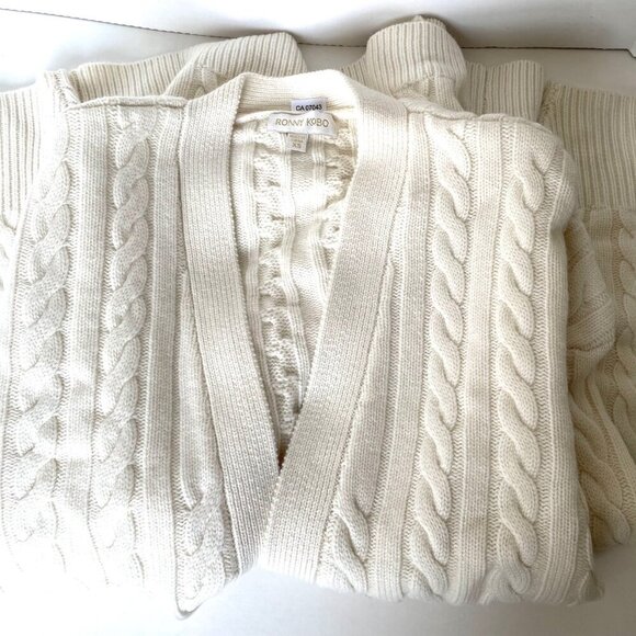 Ronny Kobo Sweater Womens Extra Small Ivory Oversized Wool Cashmere Cardigan - Picture 6 of 11